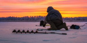 ice fishing on lake erie